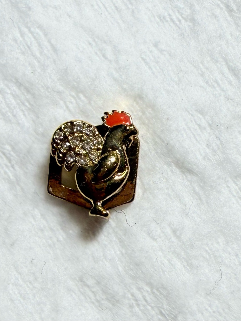 KEEP Collective Gold-Tone Rooster Pin with Clear Crystals and Red Comb